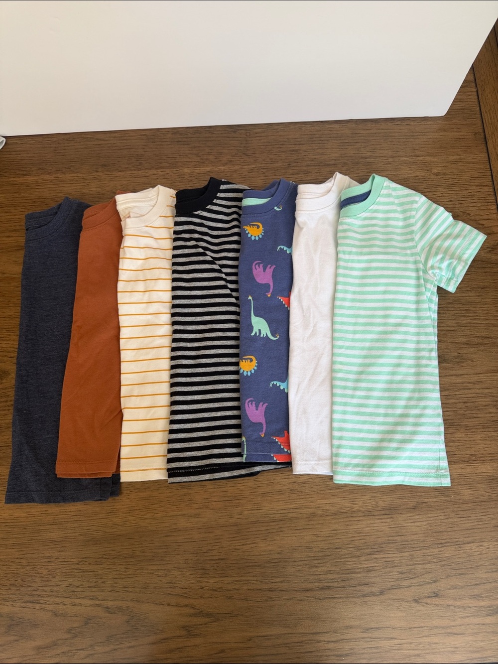 Kids Short-Sleeve Stripe & Dino Tee Pack - Mint, White, Blue, Black, Rust, Cream